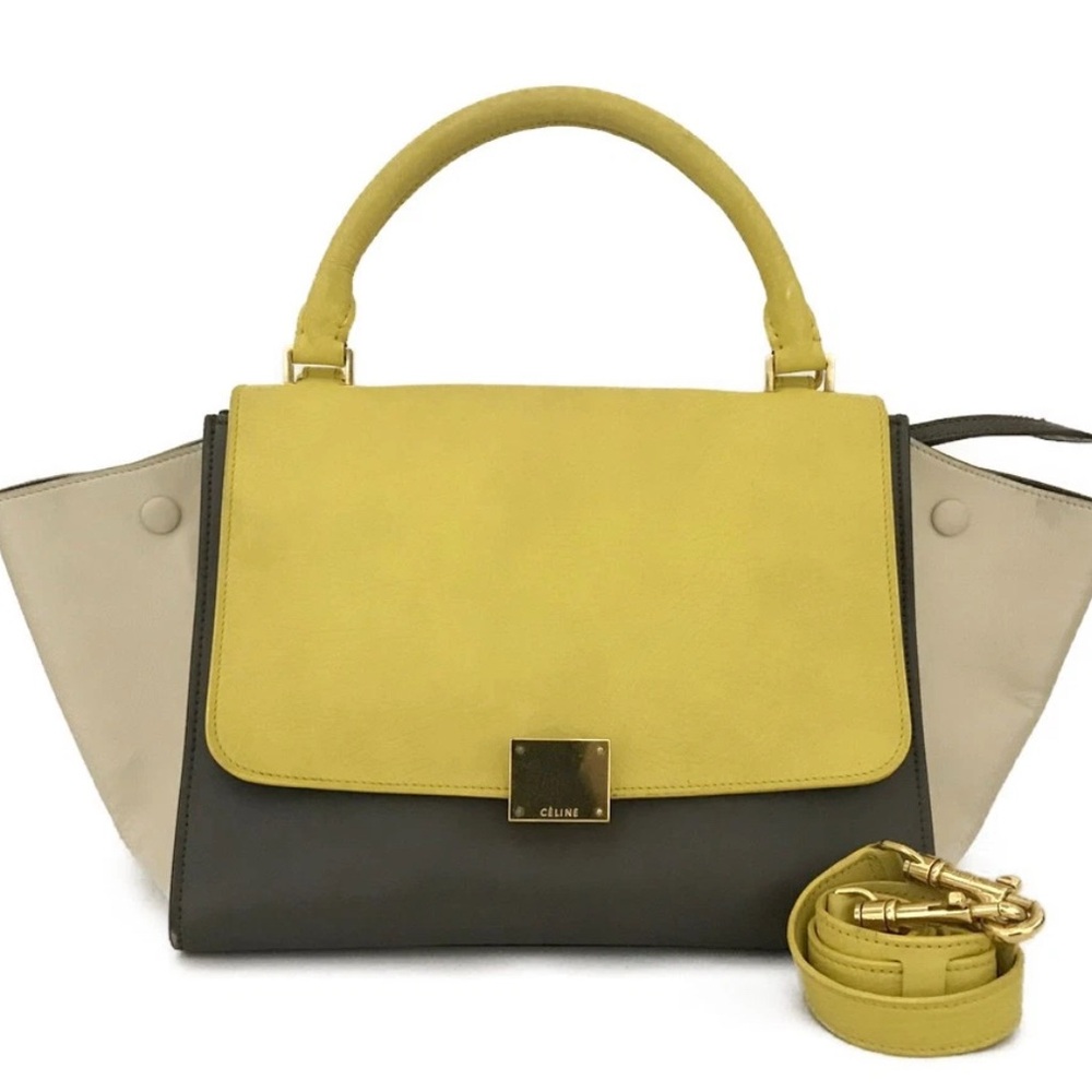 Celine Trapeze leather Two-Tone Yellow Crossbody Bag